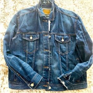 AMERICAN EAGLE Dark Wash Raw Hem Denim Frayed Jacket. Size L.